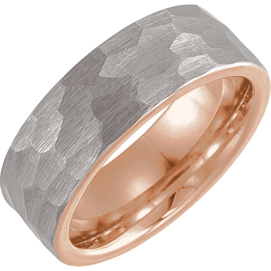 Tungsten 18k rose gold PVD and hammer finish