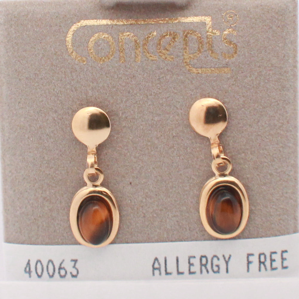 24K Gold Plated Surgical Stainless Steel Tiger Eye Dangle