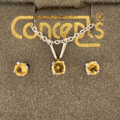 Sterling Silver Citrine Pendant With Matching Stud