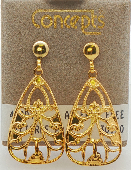 24K Gold Plated Surgical Stainless Steel Filigree Dangle