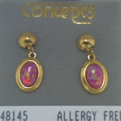 24K Gold Plated Surgical Stainless Steel Simulated Opal Dangle