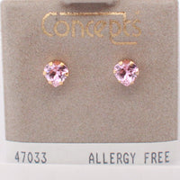 24K Gold Plated Surgical Stainless Steel Pink Heart Shaped CZ Stud