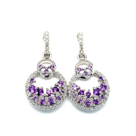 Round Amethysts Dangle Earrings