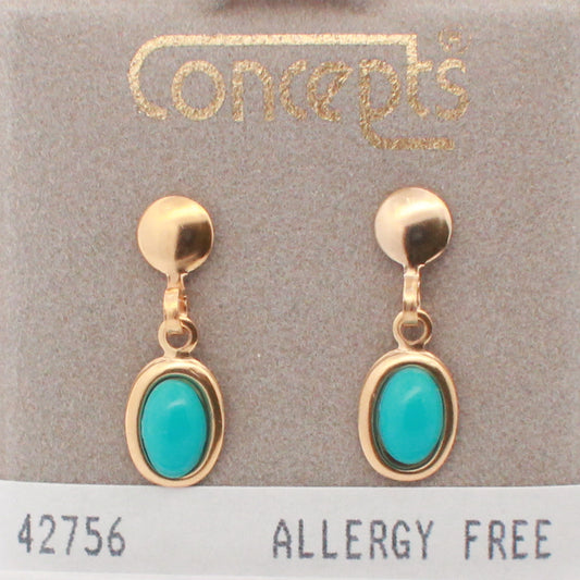 24K Gold Plated Surgical Stainless Steel Turquoise Dangle