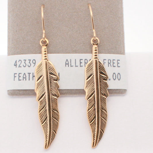 24K Gold Plated Surgical Stainless Steel Feather Dangle