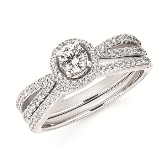 White Gold Halo Wedding Set