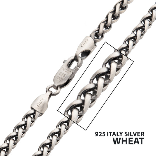 Sterling silver Satin Finish Wheat 4mm 24"