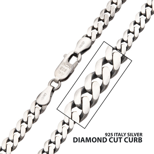 Sterling silver Satin Finish Diamond Cut Curb 5.4mm 24"
