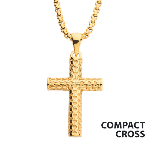 18Kt Gold IP Scale Cross Drop Pendant